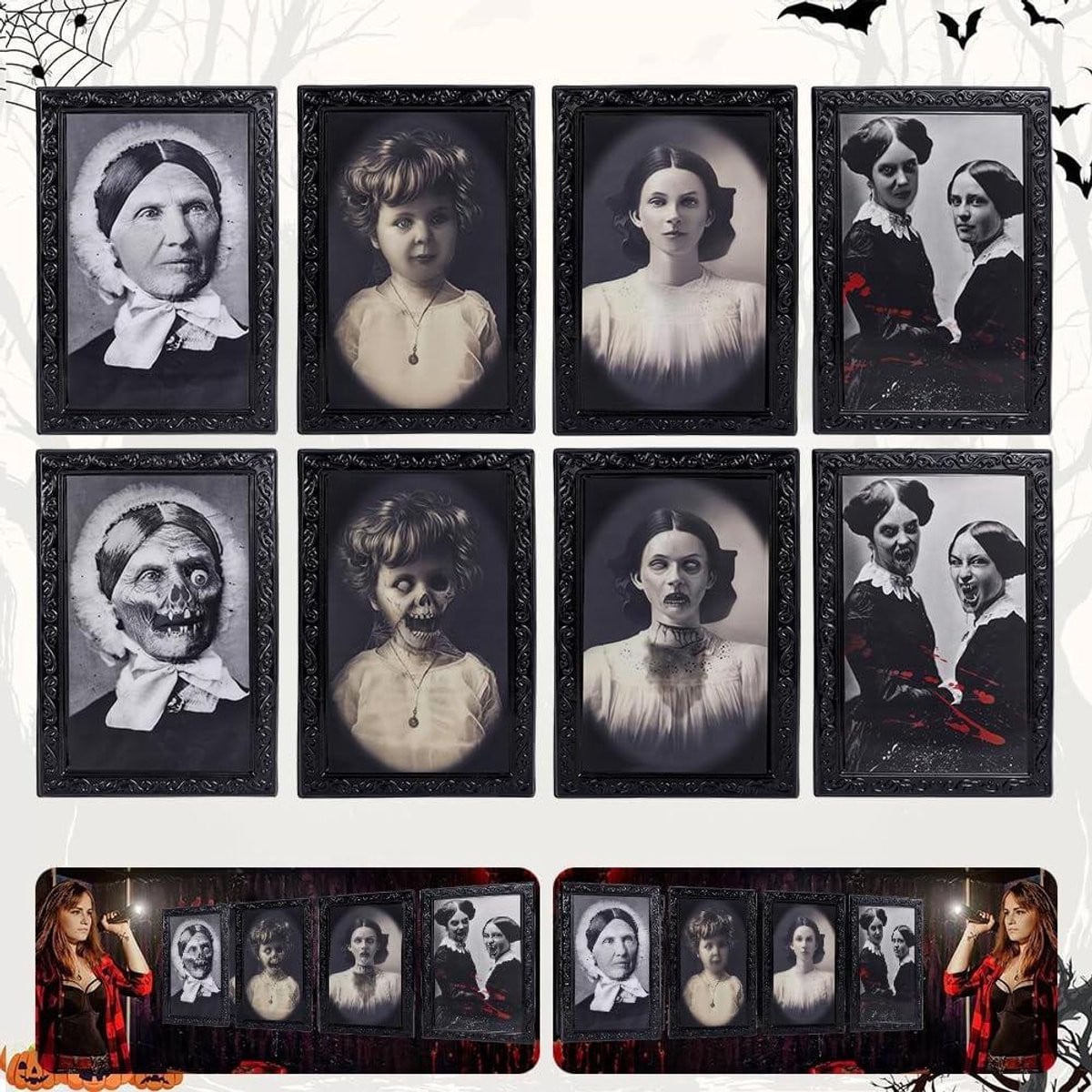 Halloween Fotolijsten met 3D Veranderend Beeld - Griezelige Wandafbeeldingen - Zwart - 28 x 22 cm