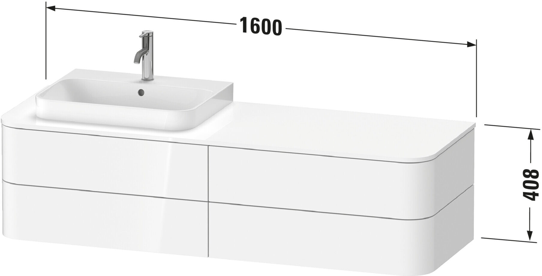 Duravit Waschtischunterschrank Happy D.2 Plus 160x55cm, f K, 4 La, f MWT, r, T s-matt (HP4963R6060)