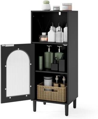 Costway Bathroom Floor Cabinet Wood Side Storage Organizer with Adjustable Shelf-Black