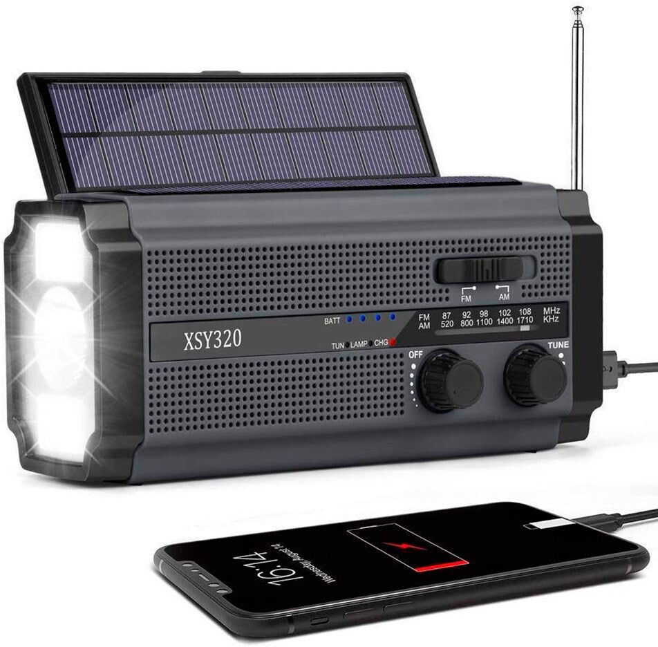 Lippa Nødradio m. Solcelle PowerBank 4.500mAh og Lommelygte - Sort