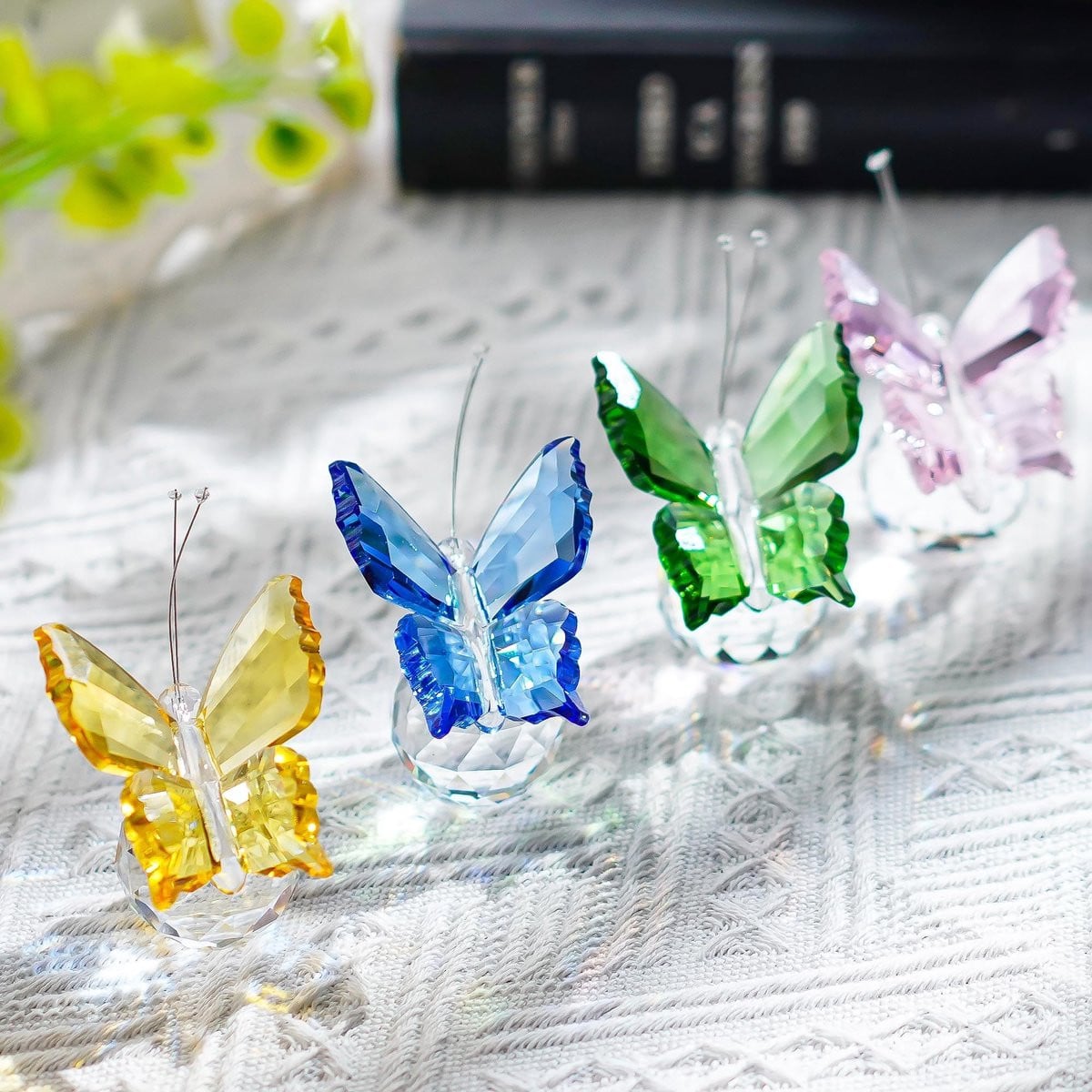 Cosensi Crystal Vliegende Vlinder Decoratie - Set van 4 - Monochroom Glas Ornamenten