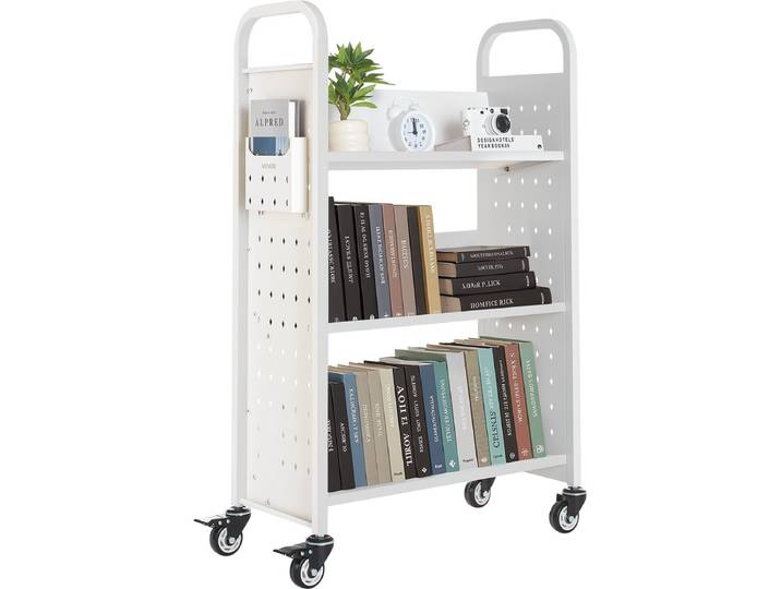 VEVOR Boekenwagen Bibliotheekwagen Boekenplankwagen 150kg 77x38x122cm Wit