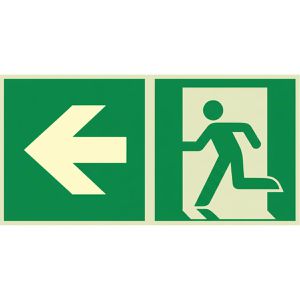 Abtec Hinweisschild ISO 7010 E001+E005 Aluminium, 30 x 15 cm, nachleuchtend, Notausgang links