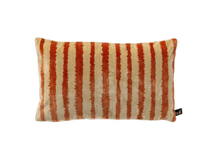 Coussin orange en velours 30x50 cm avec motif rayé