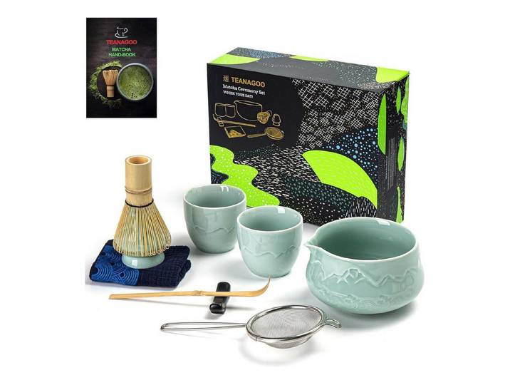LuxusKollektion Teeservice Matcha Tee Set Schale Schneebesen + Zubehör, 9-teilig. Celadon
