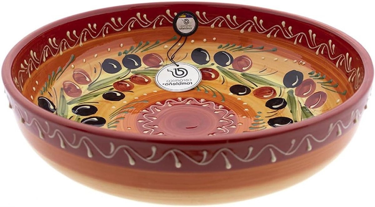 Keramische Saladekom met Olijfontwerp - Multicolor - Diameter: 30,5 cm