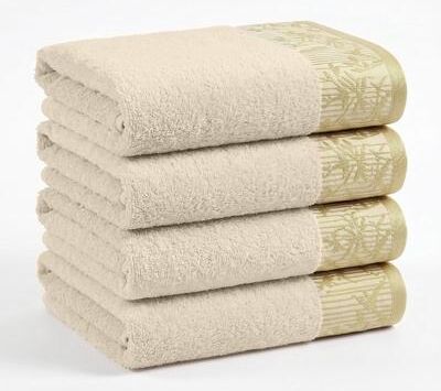 Superior Wisteria Cotton 4-Piece Bath Towel Set - Floral Jacquard Border Full Body Bath Towels