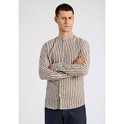 Leinenhemd LINDBERGH "Leinenhemd (Langarm) Slim Fit", Herren, Gr. XL, Normalgrößen, braun, Obermaterial: 55% Leinen, 45% Baumwolle, Hemden