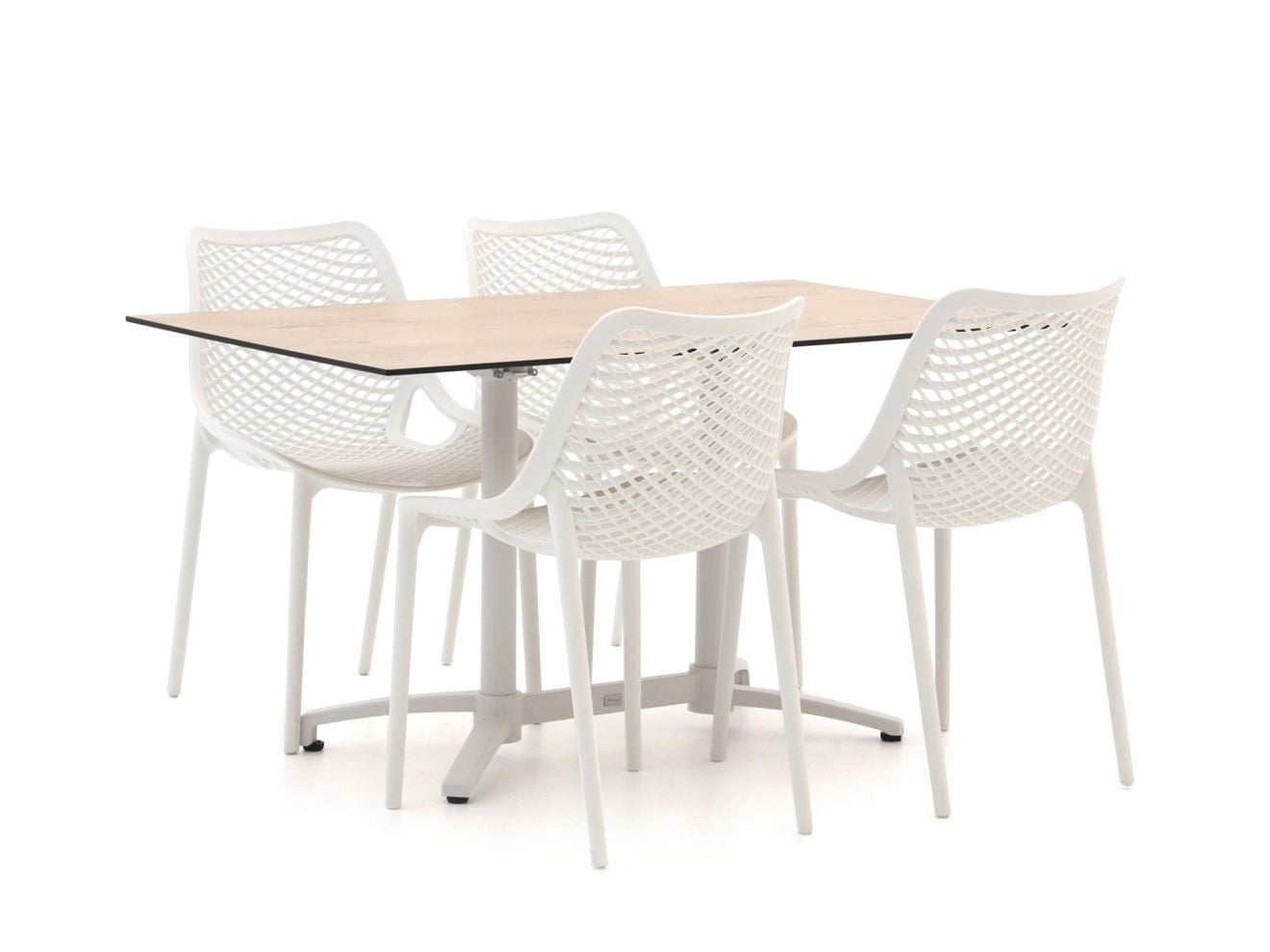 Forza Furniture Diningset Forza voor 4 personen, wit, kunststof met houtlook