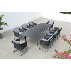 OUTFLEXX Garten-Essgruppe, anthrazit, Aluminium, Ausziehtisch 180/270x100 cm, 8 Sessel