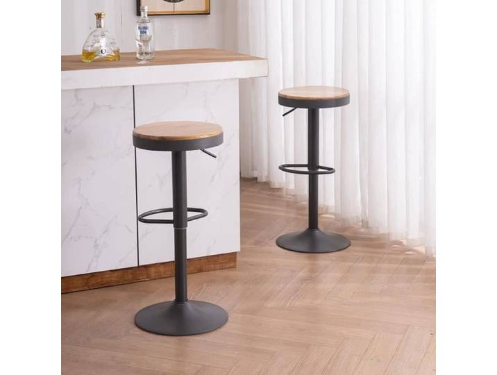 Tabouret de Bar Lot de 2 Rond Chaise de Bar Bois reglable Bar Tabouret Vintage Assise Tabouret Bar sans Pied pivotant Metal Fa[425]