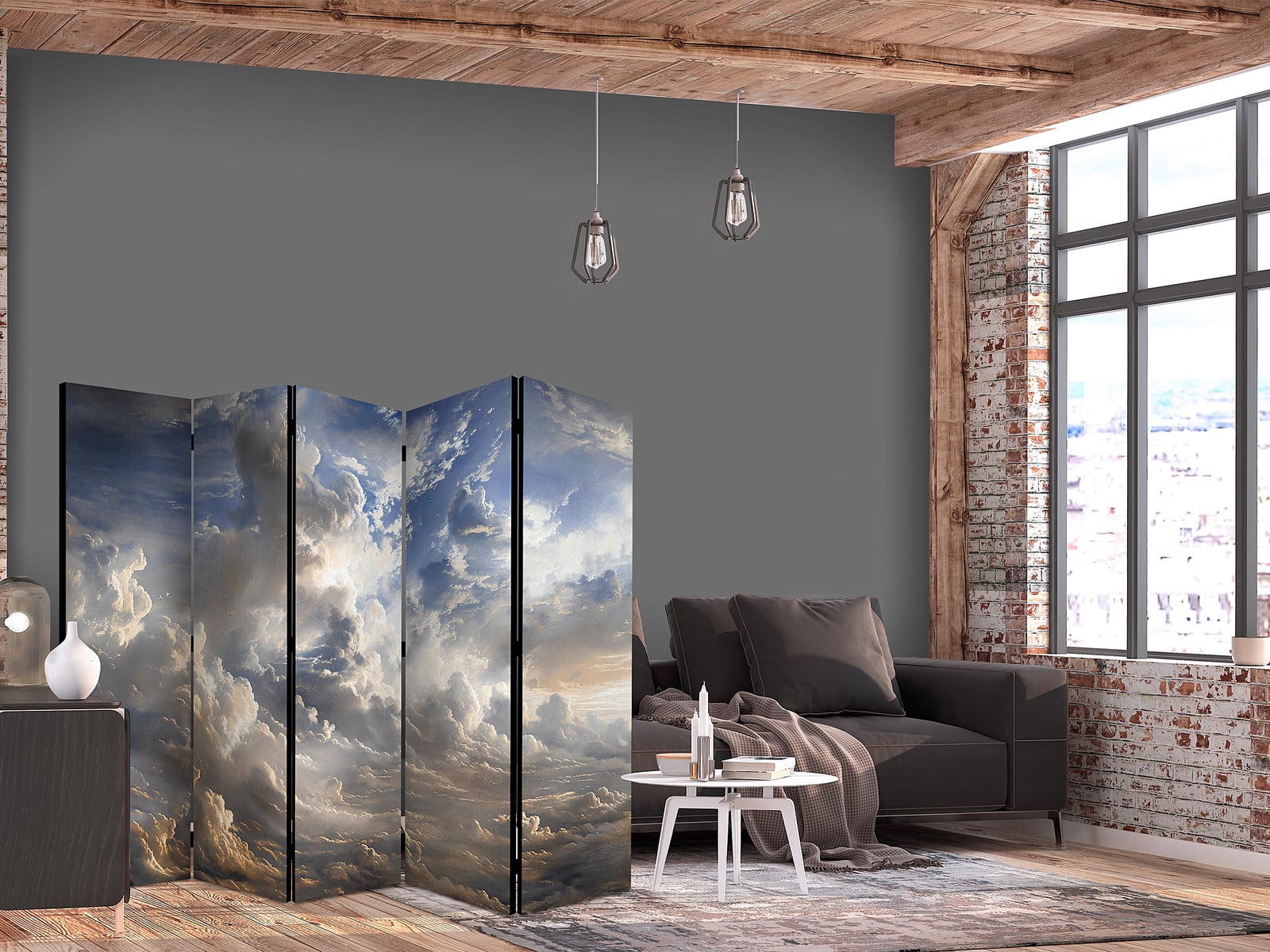home24 Kamerscherm Golden Reflections 1-zijdig grijs 225 x 172 cm