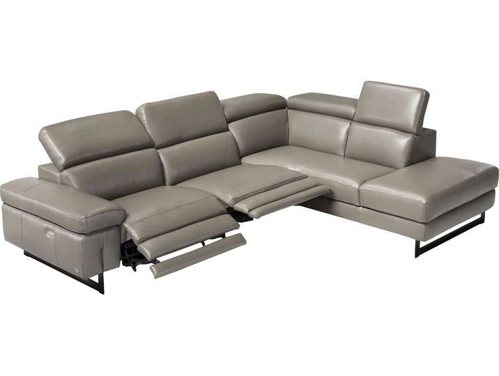 Ecksofa EGOITALIANO Candice, elegant, edel und bequem, erstklassiger Sitzkomfort, L-Form , grau (zinn), B:278cm H:100cm T:221cm, LEDER BACIO hat eine weiche und wachsartige Hand mit halb undurchsichtigem Aussehen. Es handelt sich um ein Naturleder, das die ursprünglichen Eigenschaften der Lederhäute nicht verändert. Das Vorhandensein von verheilten Narben, Körnungsunterschiede, Falten, Adern, Unterschiede in den Farbtönen und andere Spuren, die die Natur auf diesen Fellen hinterlassen hat, sind ein Beweis für die absolute Echtheit und das Zeugnis ihres großen Wertes., Sofas, Ecksofa, inkl. 2 elektrischer Relaxfunktionen, Bedienung über Taste an Armlehne