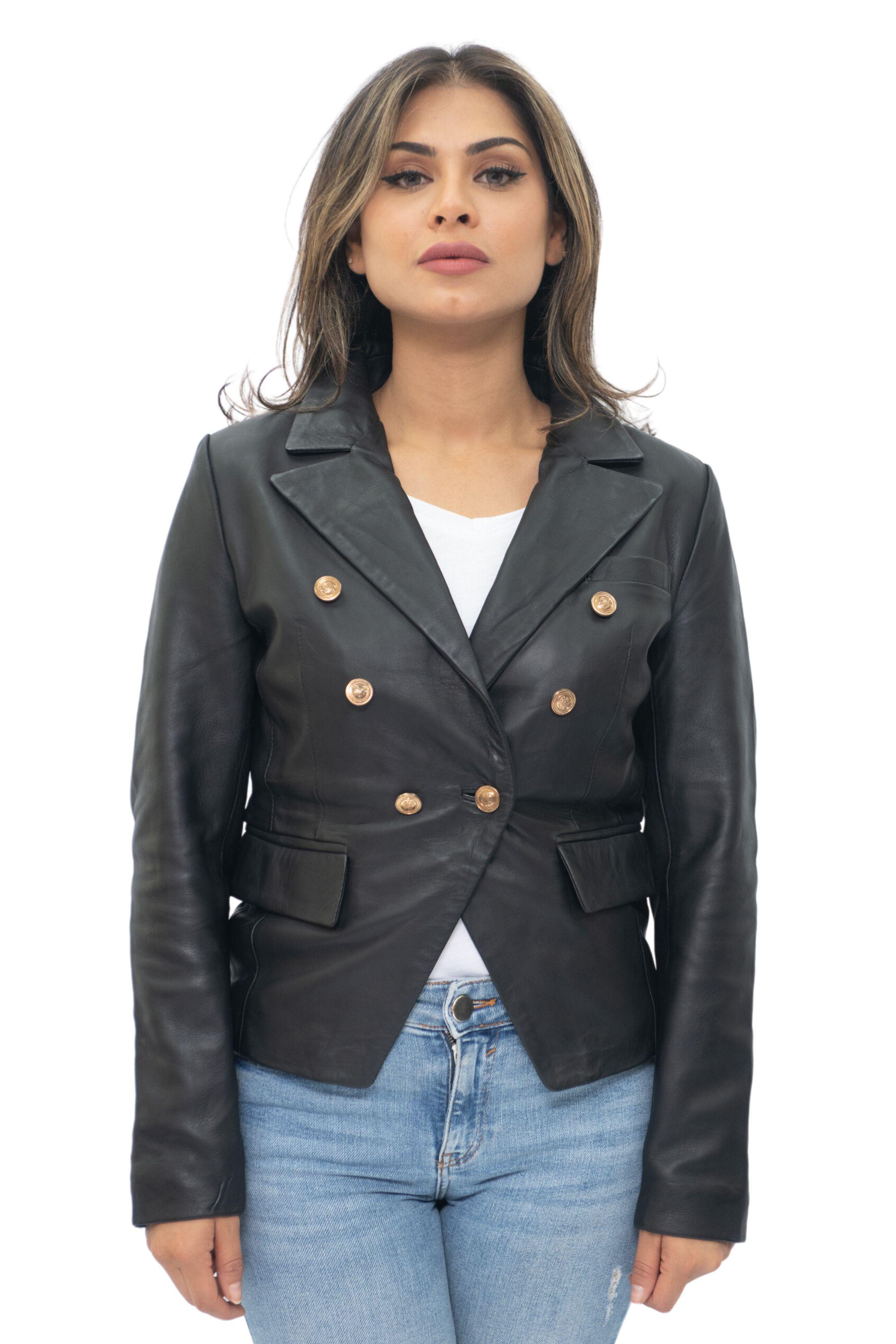 Dames leren militaire blazerjas-Aalborg