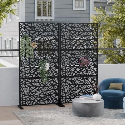 Lirago 2Pcs Metal Privacy Screen Freestanding Outdoor Divider Rust-Proof Galvanized Steel Decorative Fence Panel