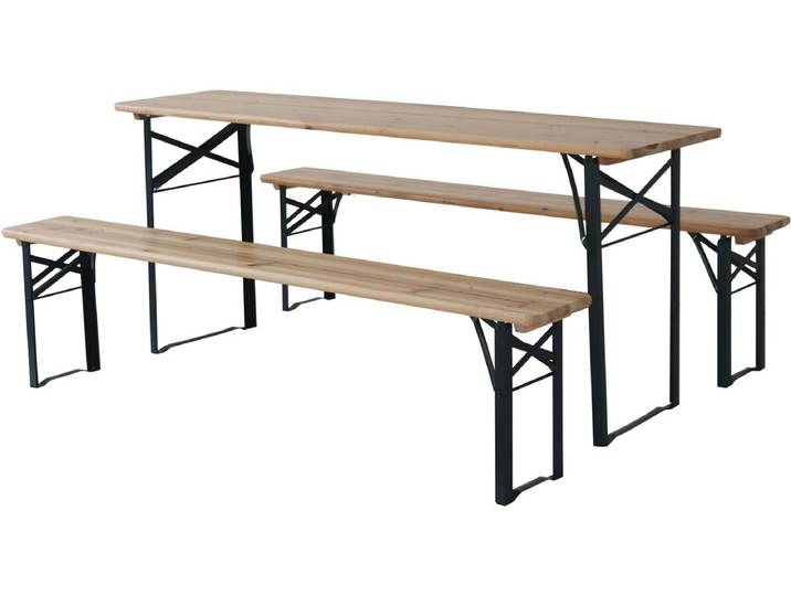 Table de jardin brasserie pliante avec 2 bancs  Lisbonne  - 176 x 46 x 75 cm - Marron