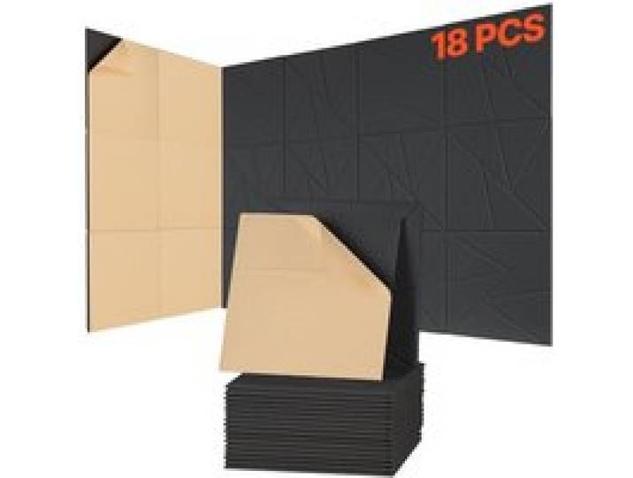 VEVOR 18er-Pack Akustikpaneele mit Selbstklebeband, 300x300x10 mm schalldichte Schaumstoffplatten, Akustik Wandpaneele aus Polyesterfaser, für Zuhause, Studio, Büro, Theater, Schwarz
