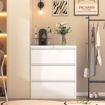 SUNCROWN 3 Drawer Metal Lateral Filing Cabinet with Lock