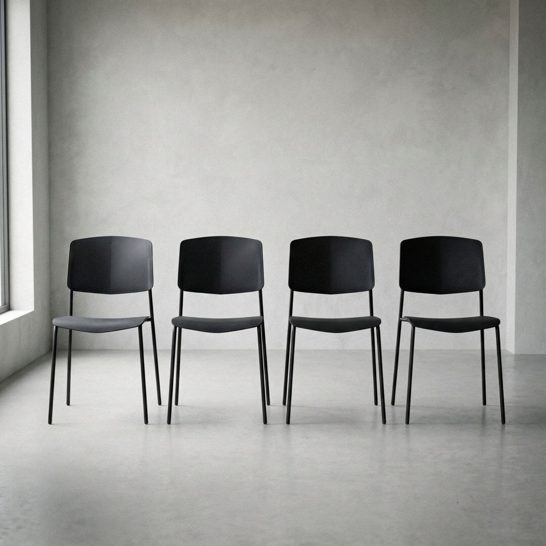 Core Products Set of Four Black Aspen Academy Kitchen Side Chairs, Stackable Design, Plastic Black 83.5cm H X 45.5cm W X 49.5cm D