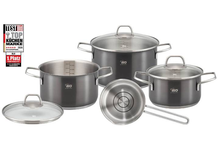 Topf-Set ELO Twice Select Topfset 6-teilig , silber (grau), Töpfe, Topf-Set, Edelstahl-Bügelgriff mit Fingerschutzplatte