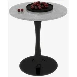 MODFU Couchtisch rund Schwarz+Grau 70x70x72 cm mit Kunstmarmorplatte in Marmoroptik, minimalistisches Design, vielseitig als Beistelltisch