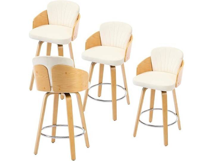 Wahson Tabouret de Bar lot de 4 Tabouret Bar Tabouret avec Repose-pieds en Métal Chaise Haute Bar pour Comptoir Velours Beige