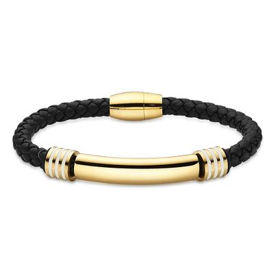 Armband BRUNO BANANI "Schmuck Geschenk Edelstahlarmband mit Lederimitat", gold (gelbgoldfarben, schwarz, weiß), Armbänder, Damen, 20cm, Edelstahl Lederimitat, Edelstahl, Lederimitat, Armband