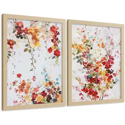 POSTER 2er-Set Wandbilder Wildblumen modern Wohnzimmer Deko, Schlafzimmer, Küche, Badezimmer Leichter Holzrahmen A4