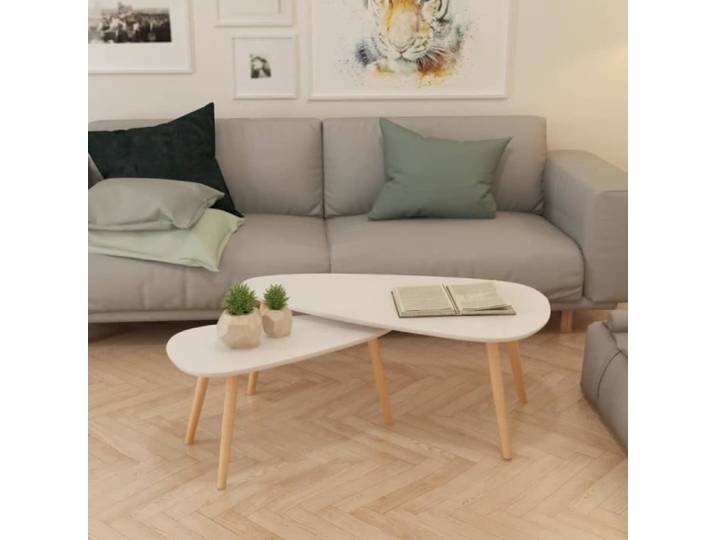 Table basse Scandinave - Bout de canapé - Bois de pin massif - Blanc