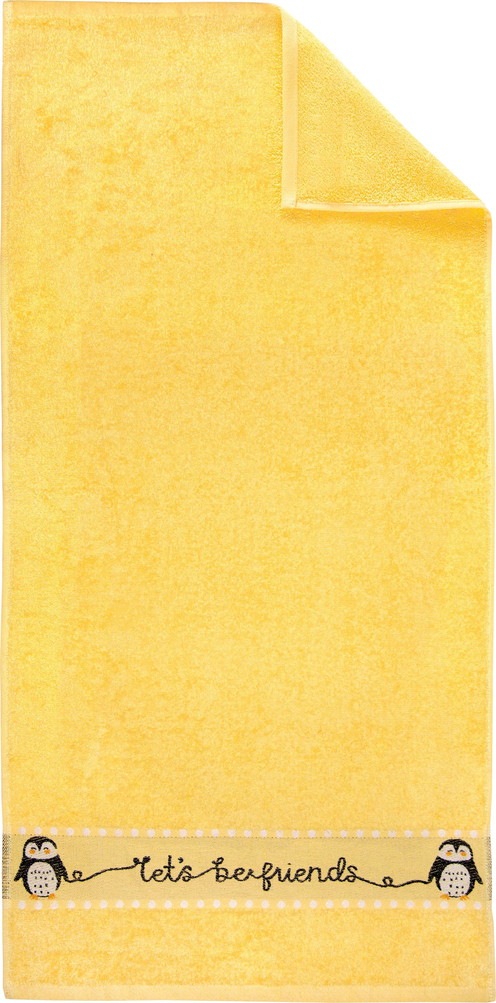 Duschtuch DYCKHOFF "Pinguin", gelb, B:70cm L:140cm, Walkfrottier, Obermaterial: 100% Baumwolle, Handtücher, Duschtuch, 100 % Baumwolle gelb B/L: 70cmx140cm, 1 Stk., Pinguin, Walkfrottier