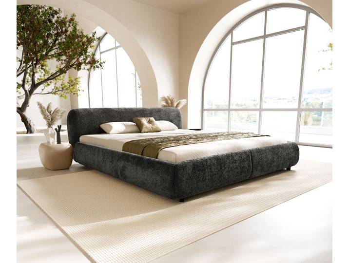 DELIFE Polsterbettgestell Shona 180x200 cm Teddystoff Grau, Polsterbetten