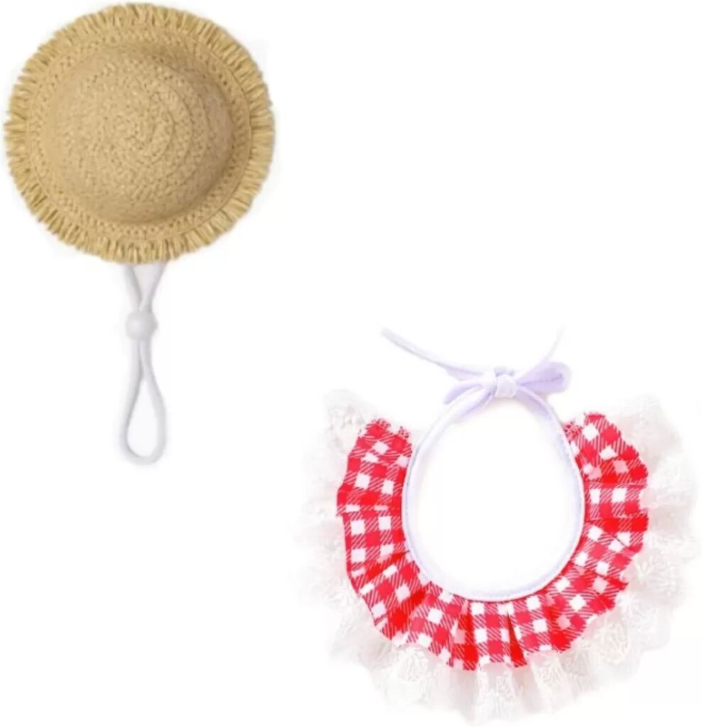 INF Veranda-Gans Kostüm-Set mit Strohhut und Spitzen-Bandana, Polyester-Outfit für Garten- und Bauernhausveranda-Dekor