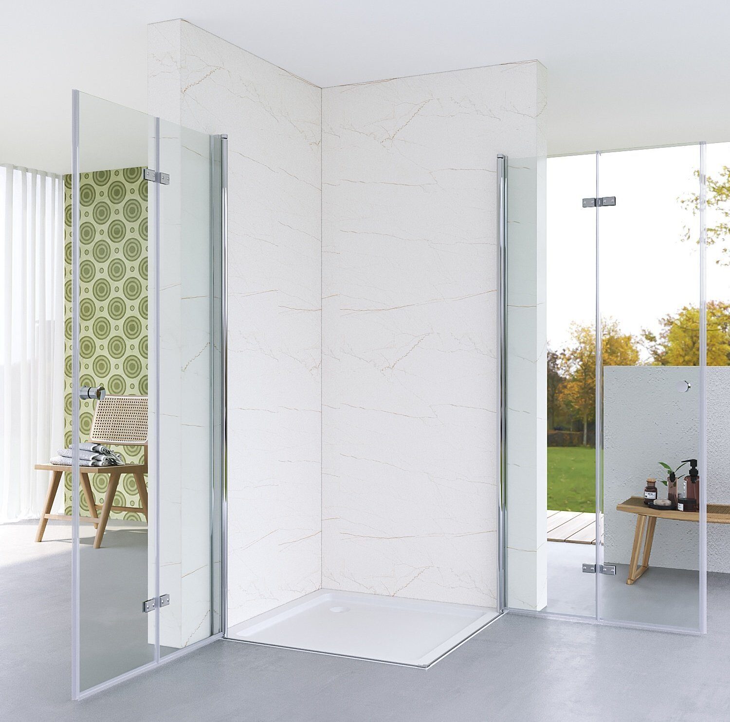 Duschkabine Eckeinstieg Eckdusche Duschabtrennung Duschwand Doppel Duschtür Drehtür Scharniertür Klarglas 100x120x187cm ESG Glas mit Verstellbereich Diverse Breiten verfügbar