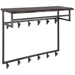 Garderobe Cheyuzi aus Akazie massiv, modern industriell, Schwarz, mit Hutablage und 12 Haken