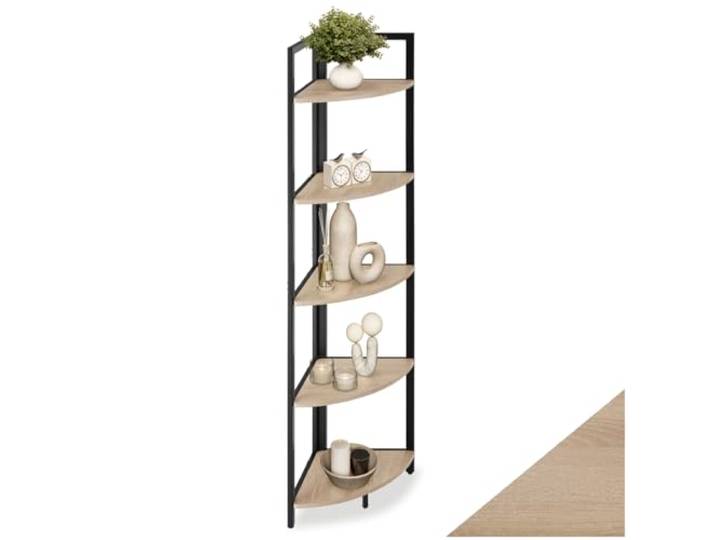 tectake® Eckregal stehend, Nischenregal mit 5 Ebenen, Wandregal Holz, Industrial Bücherregal, Eckschrank, Leiterregal, Zimmer Deko, 30 x 30 x 150 cm - Industrial Holz hell, Eiche Sonoma