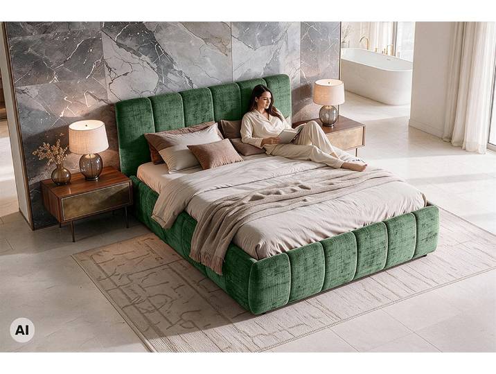 Design Boxbett ADLON 180x200cm petrol grün Chenille Cremona mit Stauraum und Lattenrost Modern & Design