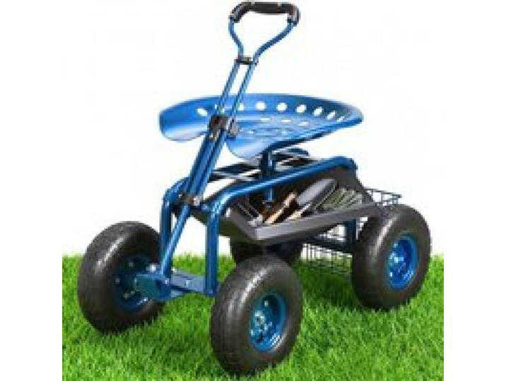 VEVOR Rollsitz Werkstattwagen aus Stahl bis 136kg belastbar Gartenwagen mit 25cm Griff und 45-54cm höhenverstellbarem Sitz Rollwagen 30PSI Reifendruck Arbeitssitz Gartensitz blau