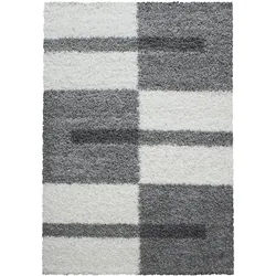 Teppich Hochflor Langflor Karo Kuschelig Waschbar Strapazierfähig Wohnzimmer Schlafzimmer Hellgrau 160x230 cm – WATZMANN von Kadima Design