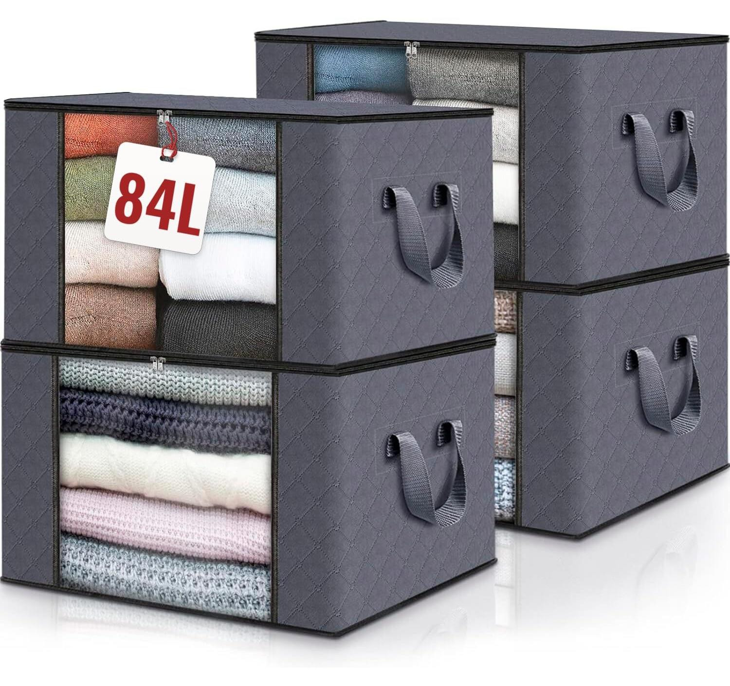 Set van 4 opbergmanden met transparant venster en handvatten, textiel, inklapbaar