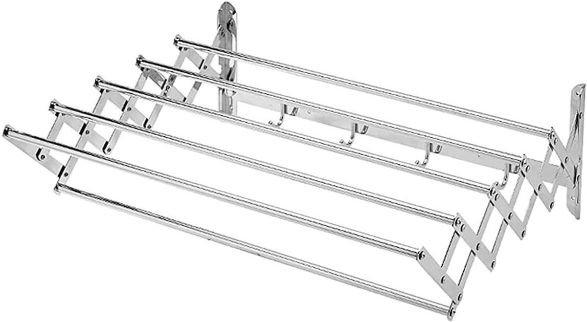 Zilver Wandgemonteerde Kledingdroger - Intrekbaar Wasdroogrek voor Ruimtebesparing - 60 cm