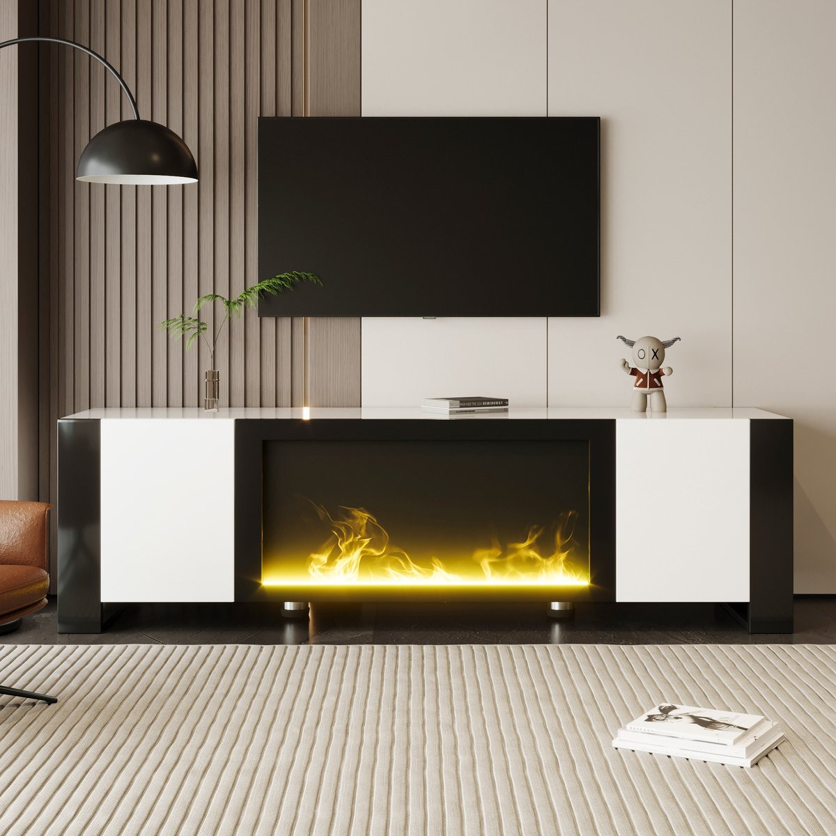 Merax Modern TV-meubel Dressoir met Elektrisch Vlammeffect en Hoogglans Afwerking