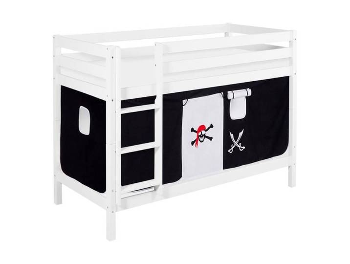Lit superposé JELLE - LILOKIDS - 90 x 190 cm - Bois massif - Rideaux inclus - Blanc laqué