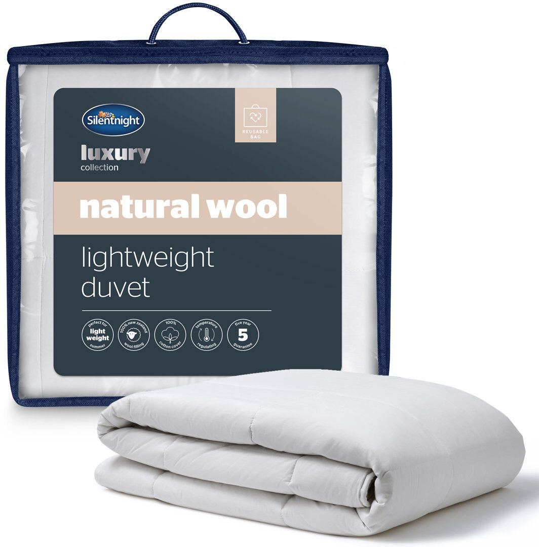 Silentnight Luxury Natural Wool Lightweight Duvet Temperature Regulating with Pure Cotton Cover White Super King
