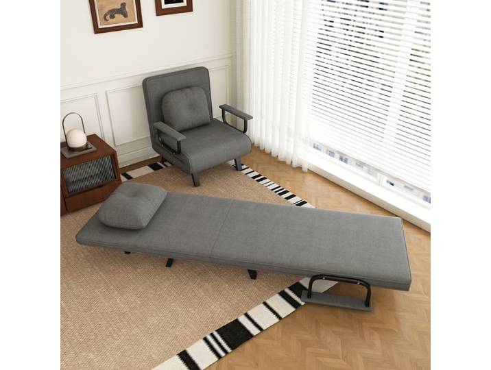 Fauteuil Lit Convertible 1 Place - Chauffeuse Pliable avec Réglable 5 Positions - Fauteuil de Salon - Gris