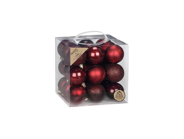 Weihnachtsbaumkugel INGES CHRISTMAS DECOR 6 cm 27 Stück , kirschrot, Kunststoff, Weihnachtsbaumkugeln, Weihnachtsbaumkugel