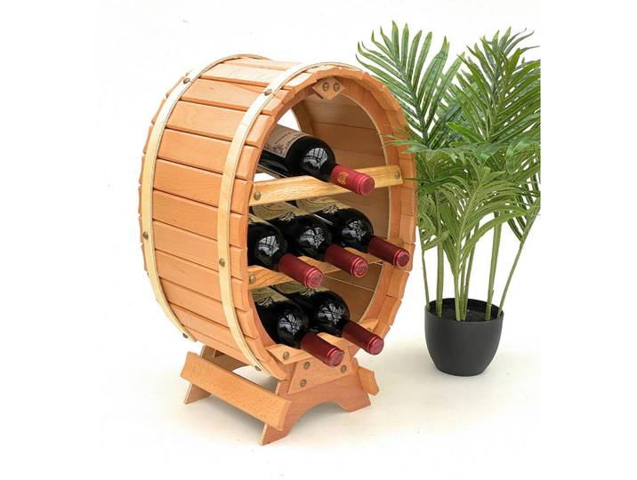 DanDiBo Weinregal Holz Stehend Weinfass 6 Flaschen Natur, Braun, 35x55x24 cm, Weinregale
