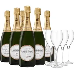 Pack 6 Flaschen Champagner Laurent-Perrier - La Cuvée + 6 Champagnergläser Gratis - 4.5L