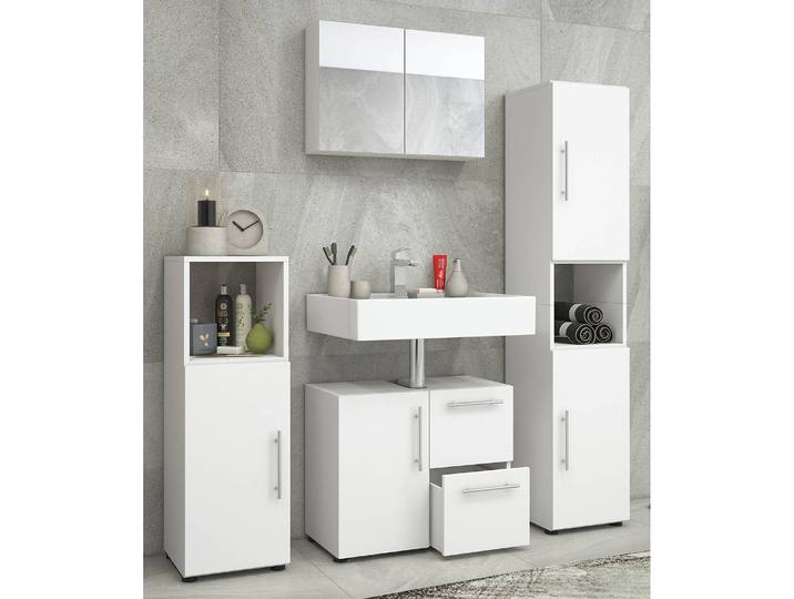 Salle de bain I 4 éléments 123 x 160 x 32cm Blanc/Blanc