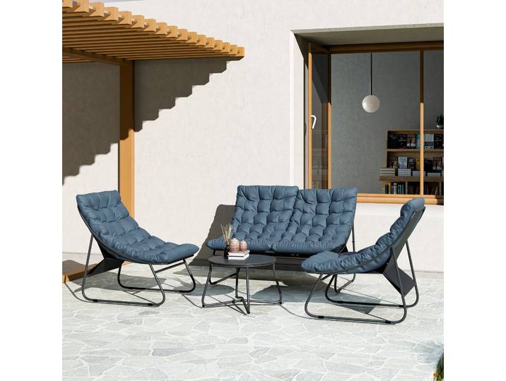 Outsunny Ensemble Jardin 4 Places Acier Verre Gris Terrasse