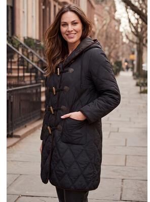 Plus Size Women's Quilted Toggle Jacket by Jessica London in Black (Size 28 W)